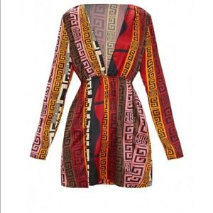 Pretty Little Thing Brown Aztec Print Dress